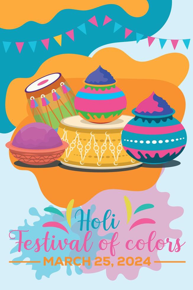 Happy Holi colorful banner template indian hinduism festival celebration, social media poster design and horizontal banner template for holi festival celebration vector