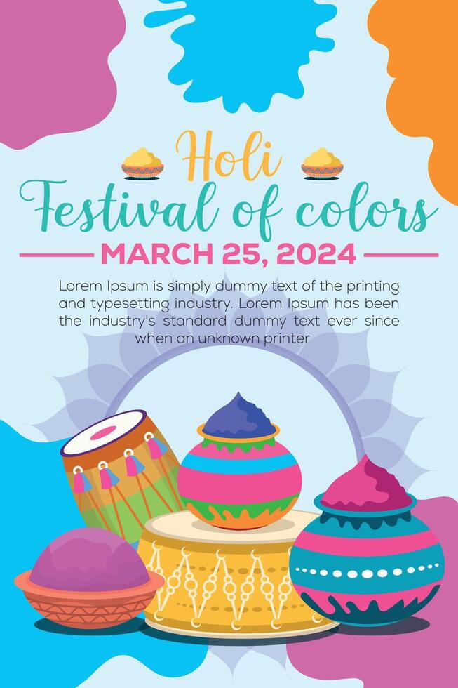 Happy Holi colorful banner template indian hinduism festival celebration, social media poster design and horizontal banner template for holi festival celebration vector