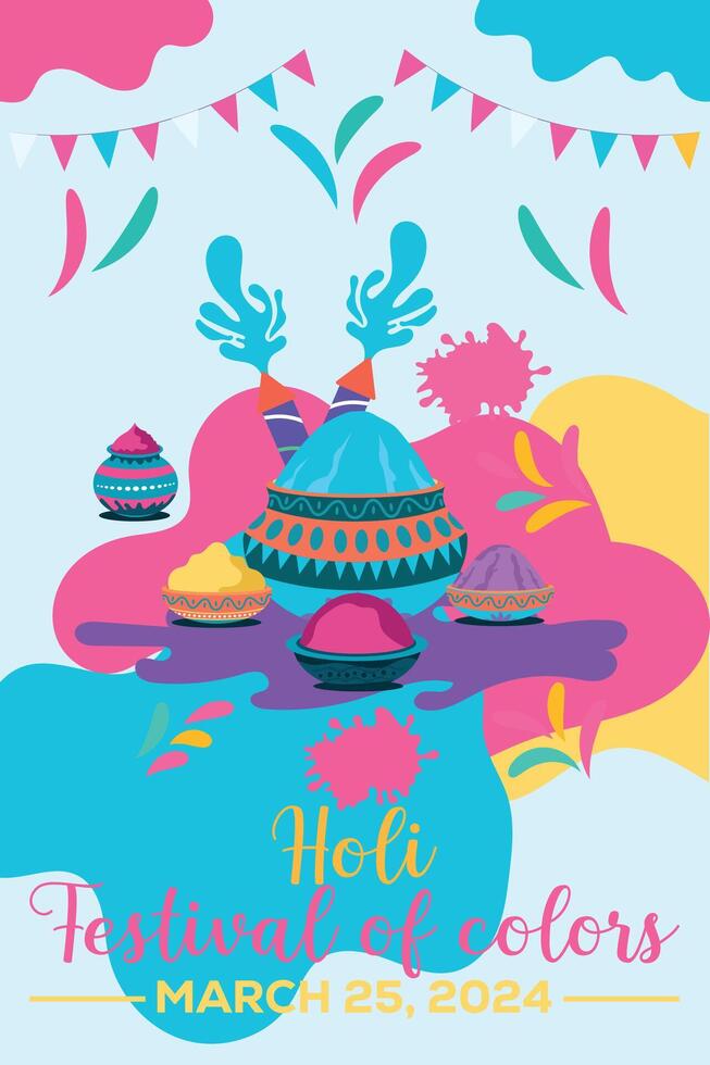Happy Holi colorful banner template indian hinduism festival celebration, social media poster design and horizontal banner template for holi festival celebration vector