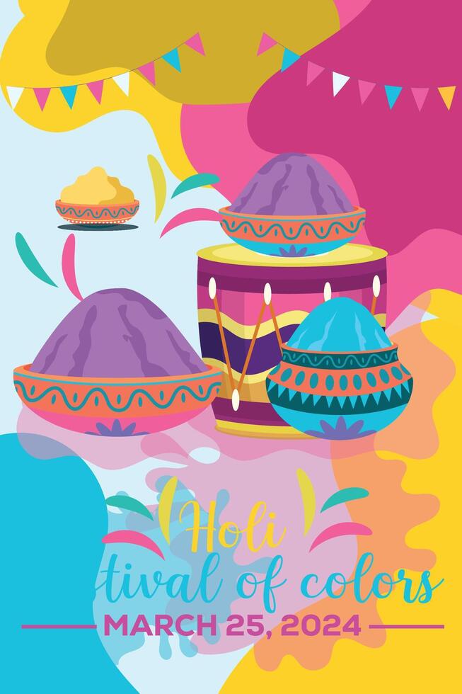 contento holi vistoso bandera modelo indio hinduismo festival celebracion, social medios de comunicación póster diseño y horizontal bandera modelo para holi festival celebracion vector