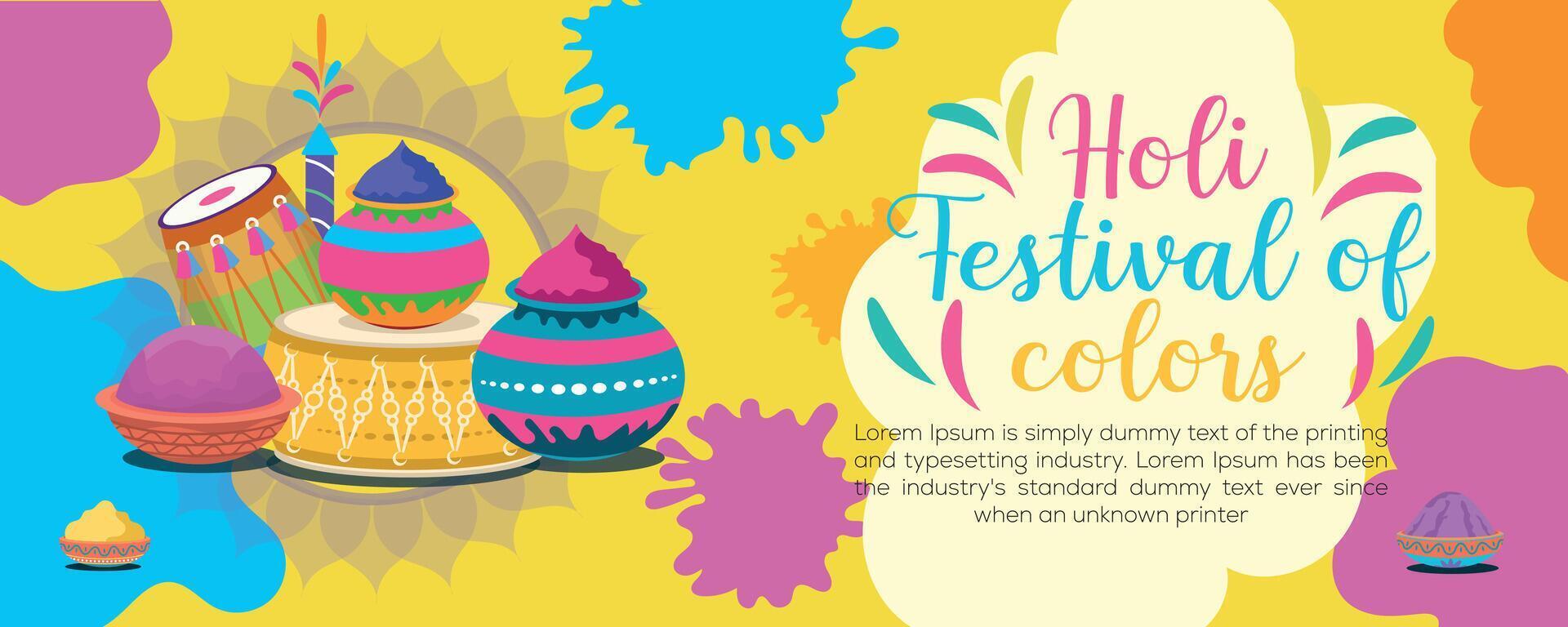 Happy Holi colorful banner template indian hinduism festival celebration, social media poster design and horizontal banner template for holi festival celebration vector