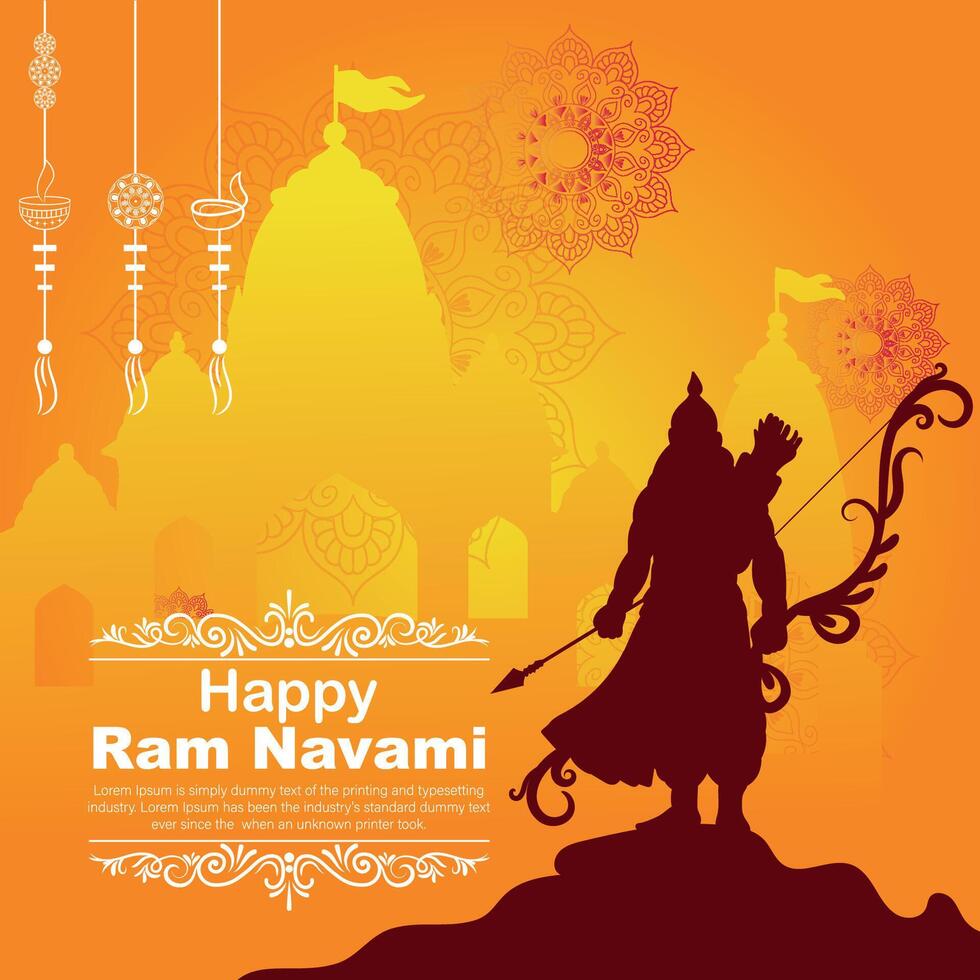 Happy Ram Navami cultural Banner Hindu festival vertical post wishes celebration card Ram Navami celebration background Ram Navami Greetings Yellow Beige Background Indian Hinduism Festival vector