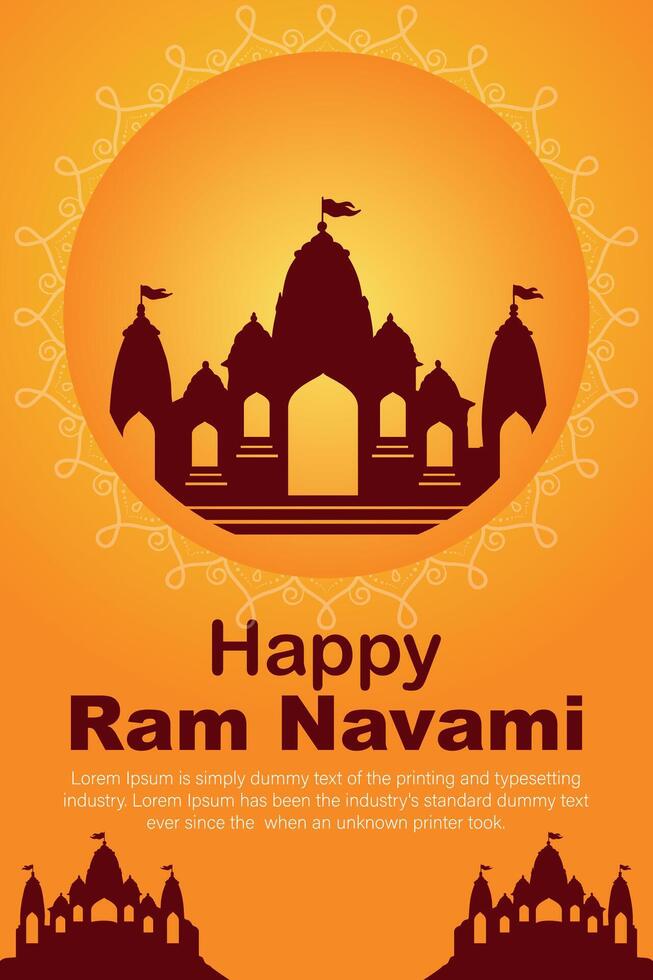 Happy Ram Navami cultural Banner Hindu festival vertical post wishes celebration card Ram Navami celebration background Ram Navami Greetings Yellow Beige Background Indian Hinduism Festival vector