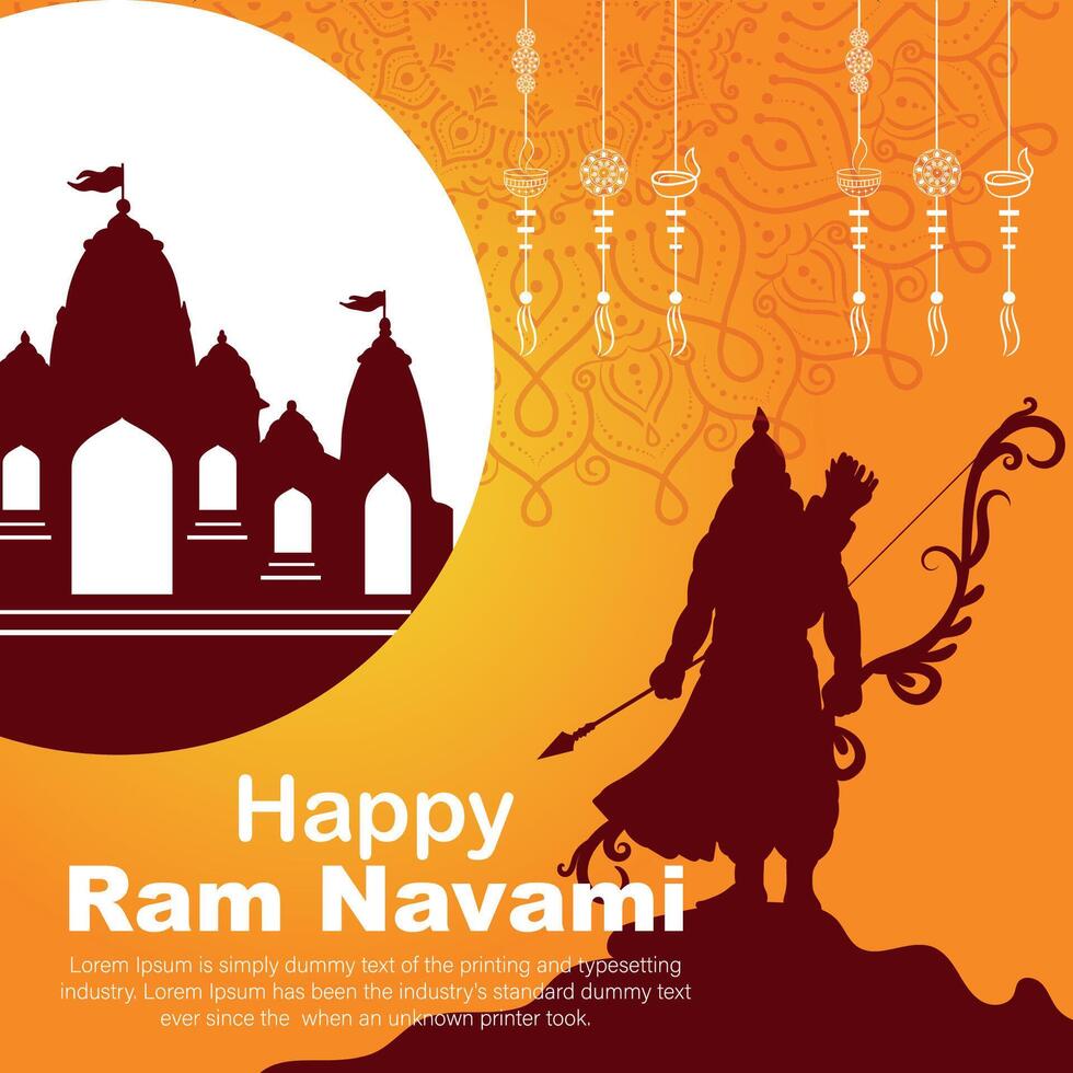 Happy Ram Navami cultural Banner Hindu festival vertical post wishes celebration card Ram Navami celebration background Ram Navami Greetings Yellow Beige Background Indian Hinduism Festival vector