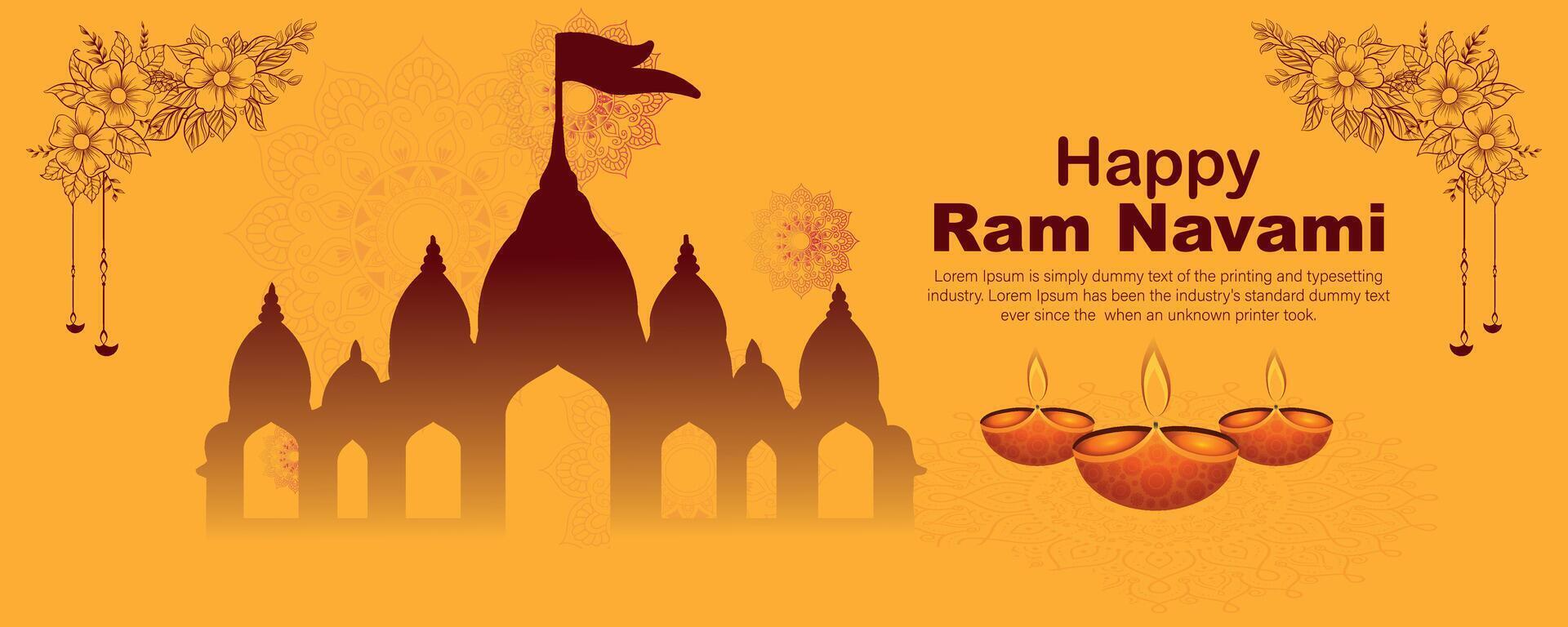 Happy Ram Navami cultural Banner Hindu festival vertical post wishes celebration card Ram Navami celebration background Ram Navami Greetings Yellow Beige Background Indian Hinduism Festival vector