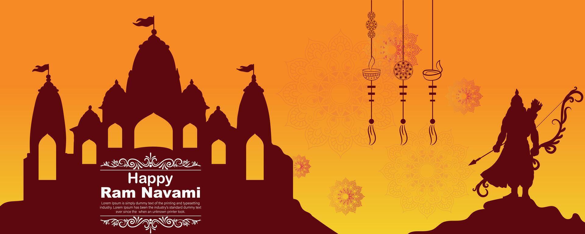 Happy Ram Navami cultural Banner Hindu festival vertical post wishes celebration card Ram Navami celebration background Ram Navami Greetings Yellow Beige Background Indian Hinduism Festival vector