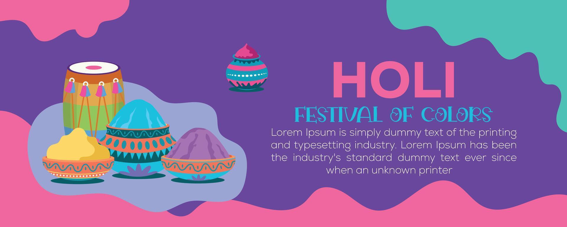 Happy Holi colorful banner template indian hinduism festival celebration, social media poster design and horizontal banner template for holi festival celebration vector