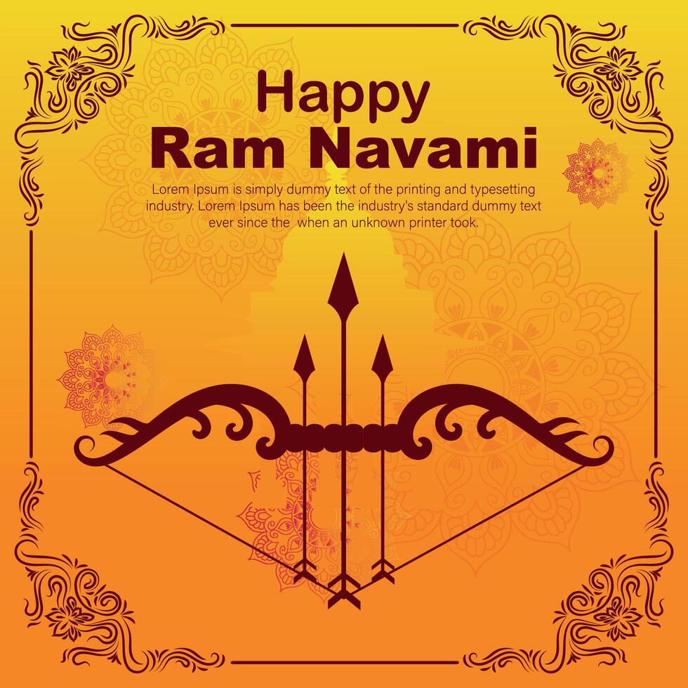 Happy Ram Navami cultural Banner Hindu festival vertical post wishes celebration card Ram Navami celebration background Ram Navami Greetings Yellow Beige Background Indian Hinduism Festival vector