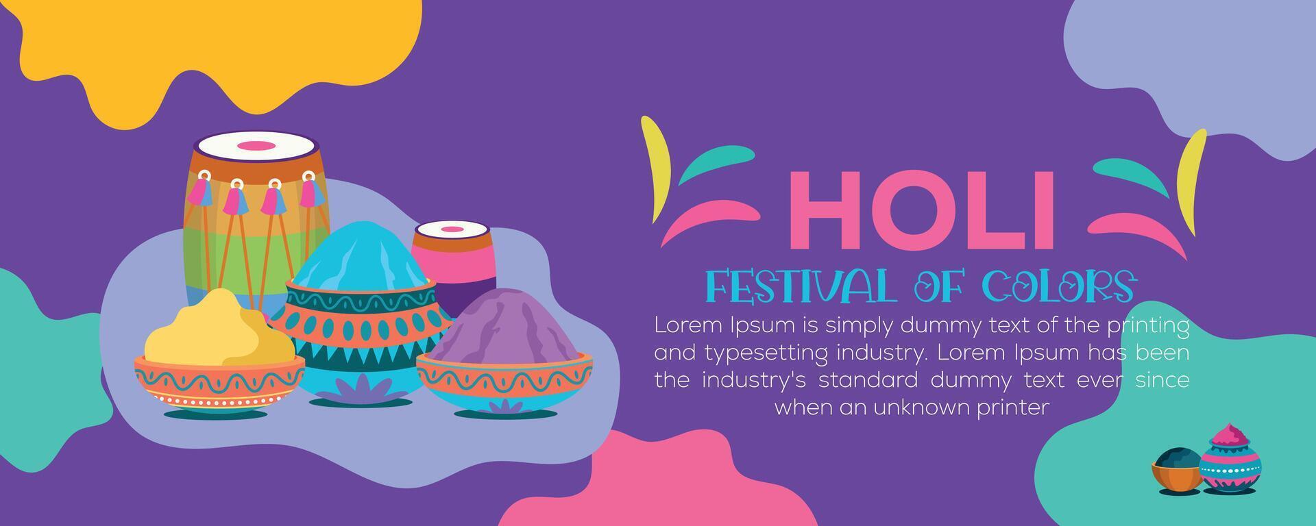 Happy Holi colorful banner template indian hinduism festival celebration, social media poster design and horizontal banner template for holi festival celebration vector