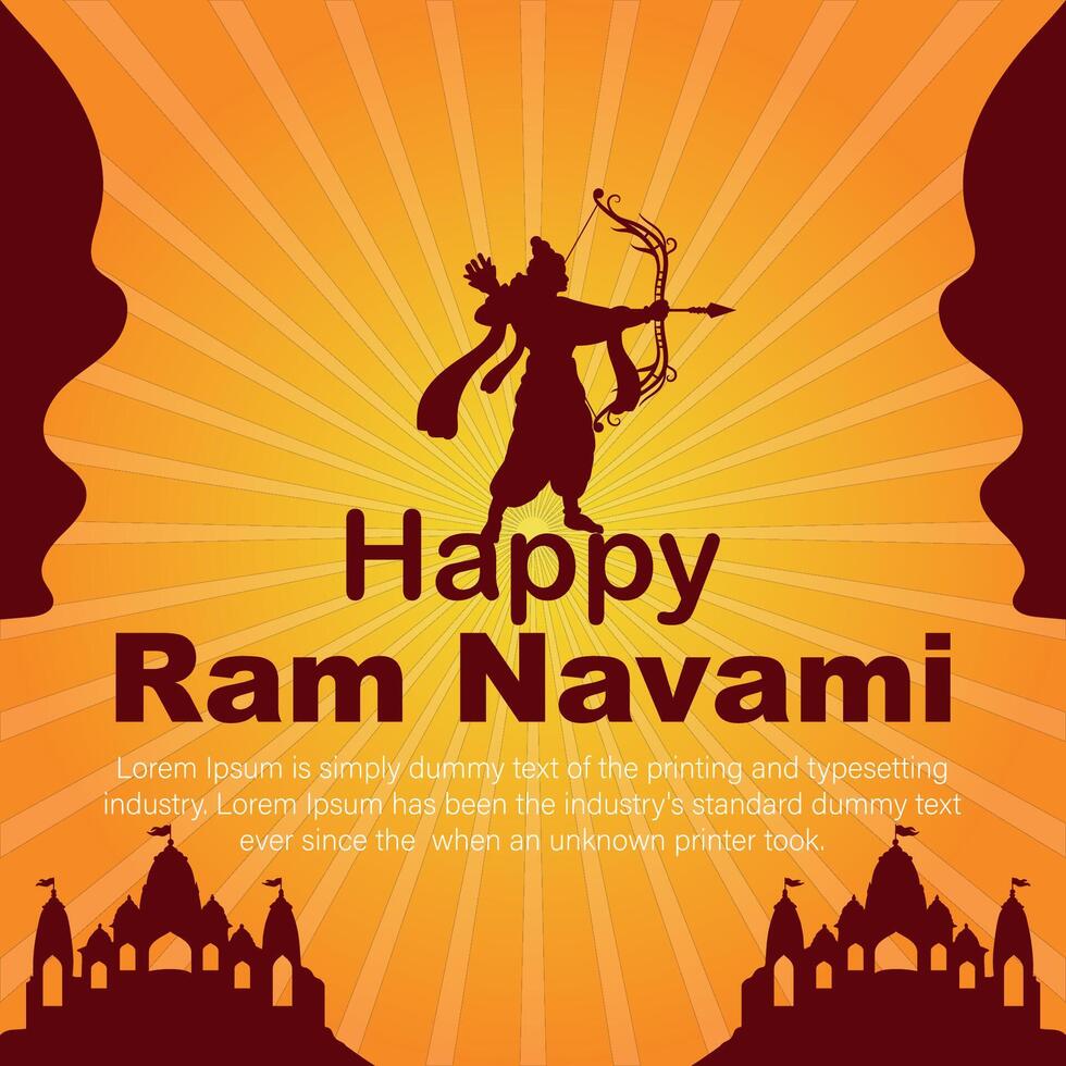 Happy Ram Navami cultural Banner Hindu festival vertical post wishes celebration card Ram Navami celebration background Ram Navami Greetings Yellow Beige Background Indian Hinduism Festival vector