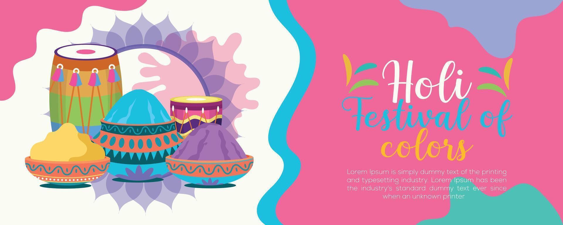 Happy Holi colorful banner template indian hinduism festival celebration, social media poster design and horizontal banner template for holi festival celebration vector