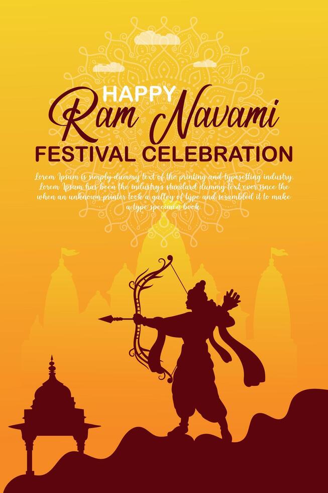 Happy Ram Navami cultural Banner Hindu festival vertical post wishes celebration card Ram Navami celebration background Ram Navami Greetings Yellow Beige Background Indian Hinduism Festival vector