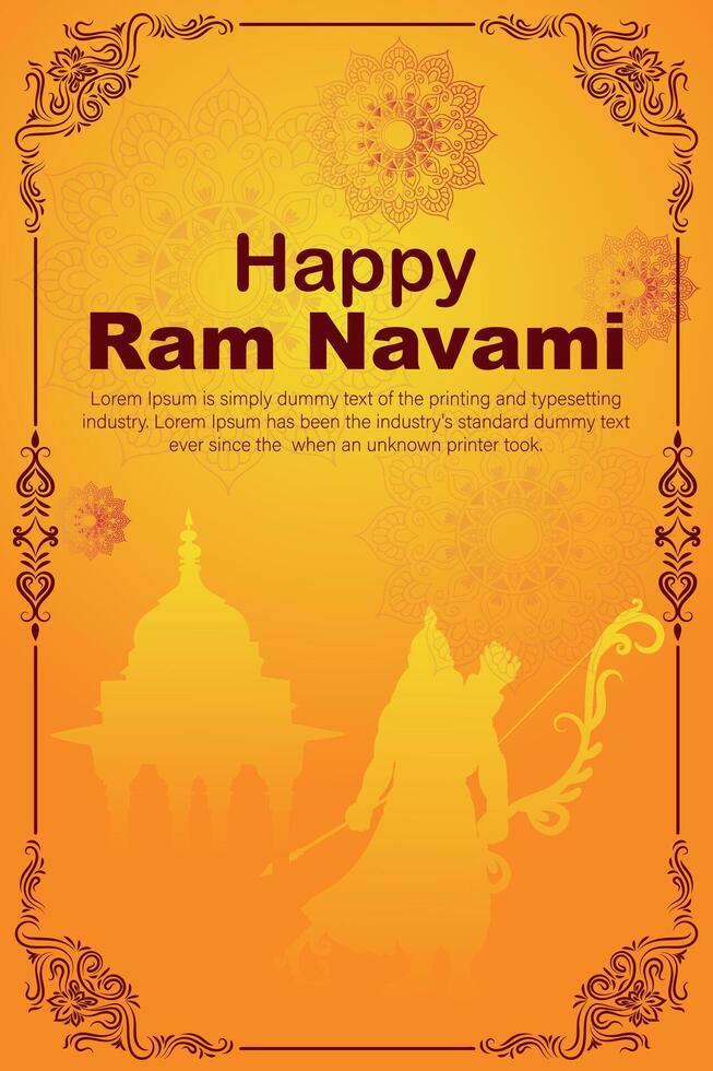 Happy Ram Navami cultural Banner Hindu festival vertical post wishes celebration card Ram Navami celebration background Ram Navami Greetings Yellow Beige Background Indian Hinduism Festival vector