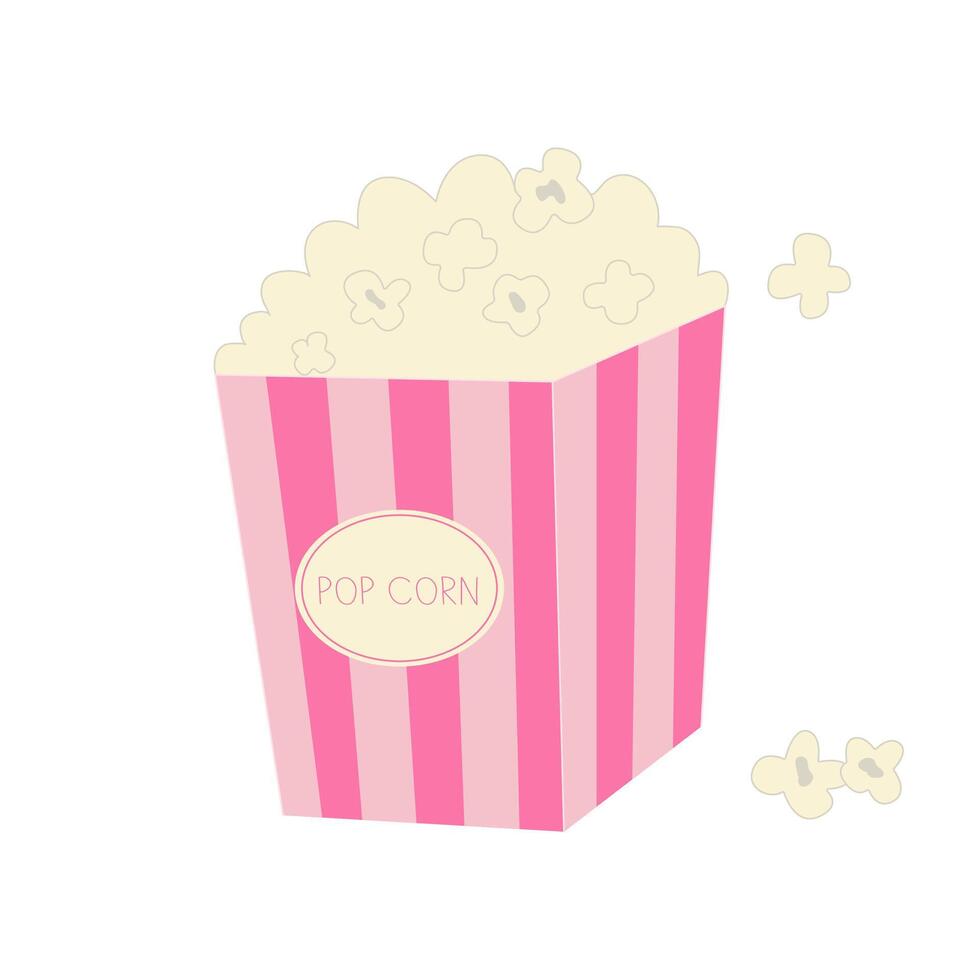 palomitas de maiz en un rosado a rayas balde. vector retro ilustración.