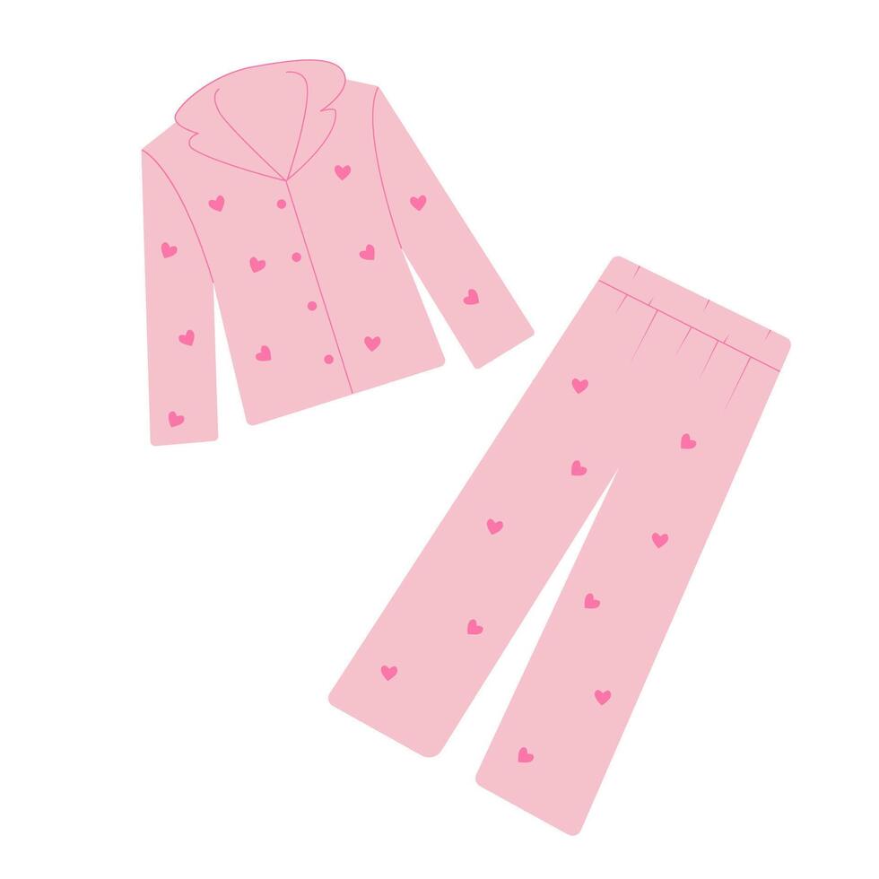 Pink pajamas with hearts for women. Vector illustration