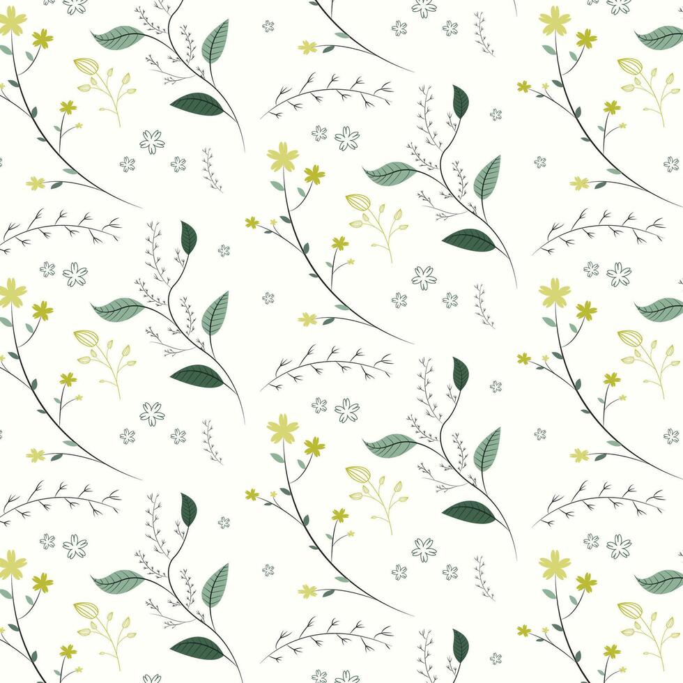 Vector floral seamless pattern with plants and herbs vector background