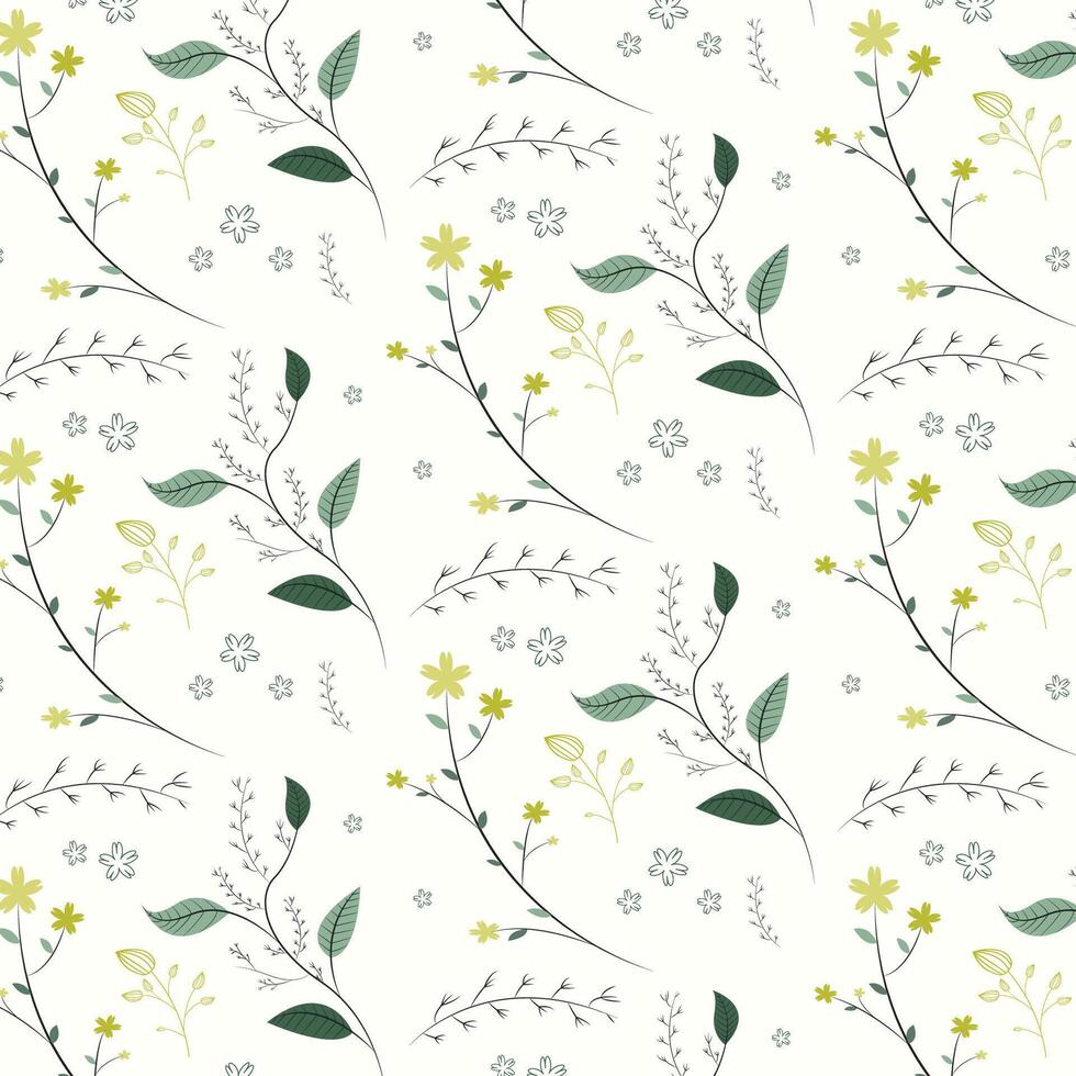 Vector floral seamless pattern with plants and herbs vector background