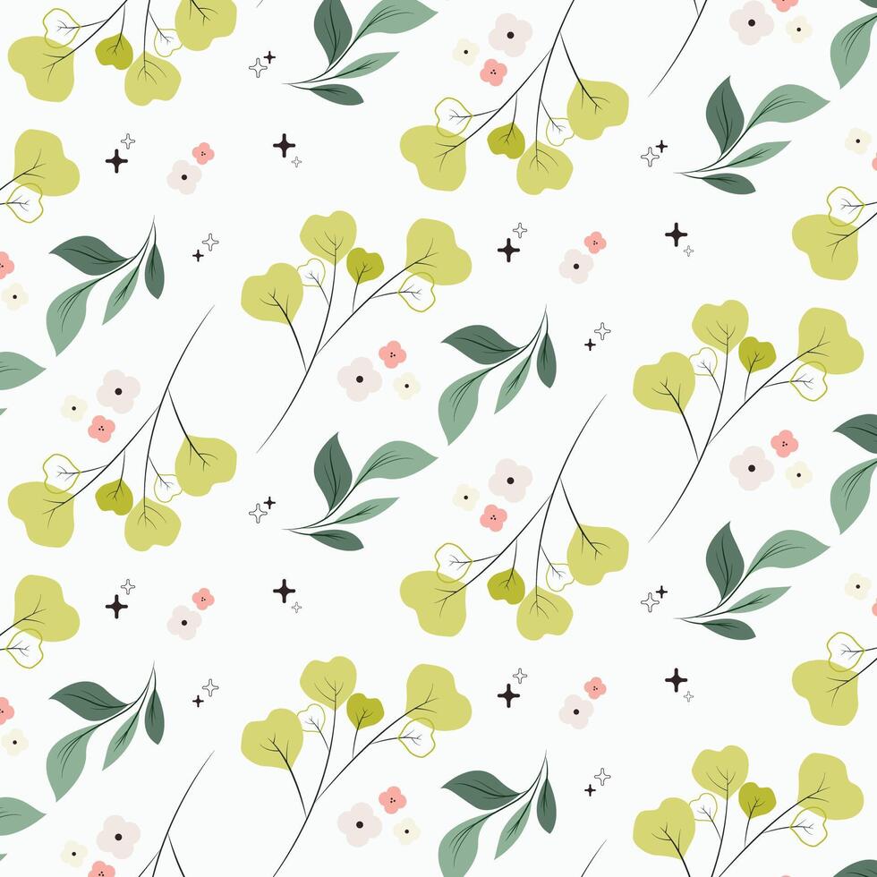 Vector floral pattern in doodle style with flowers and leaves background design