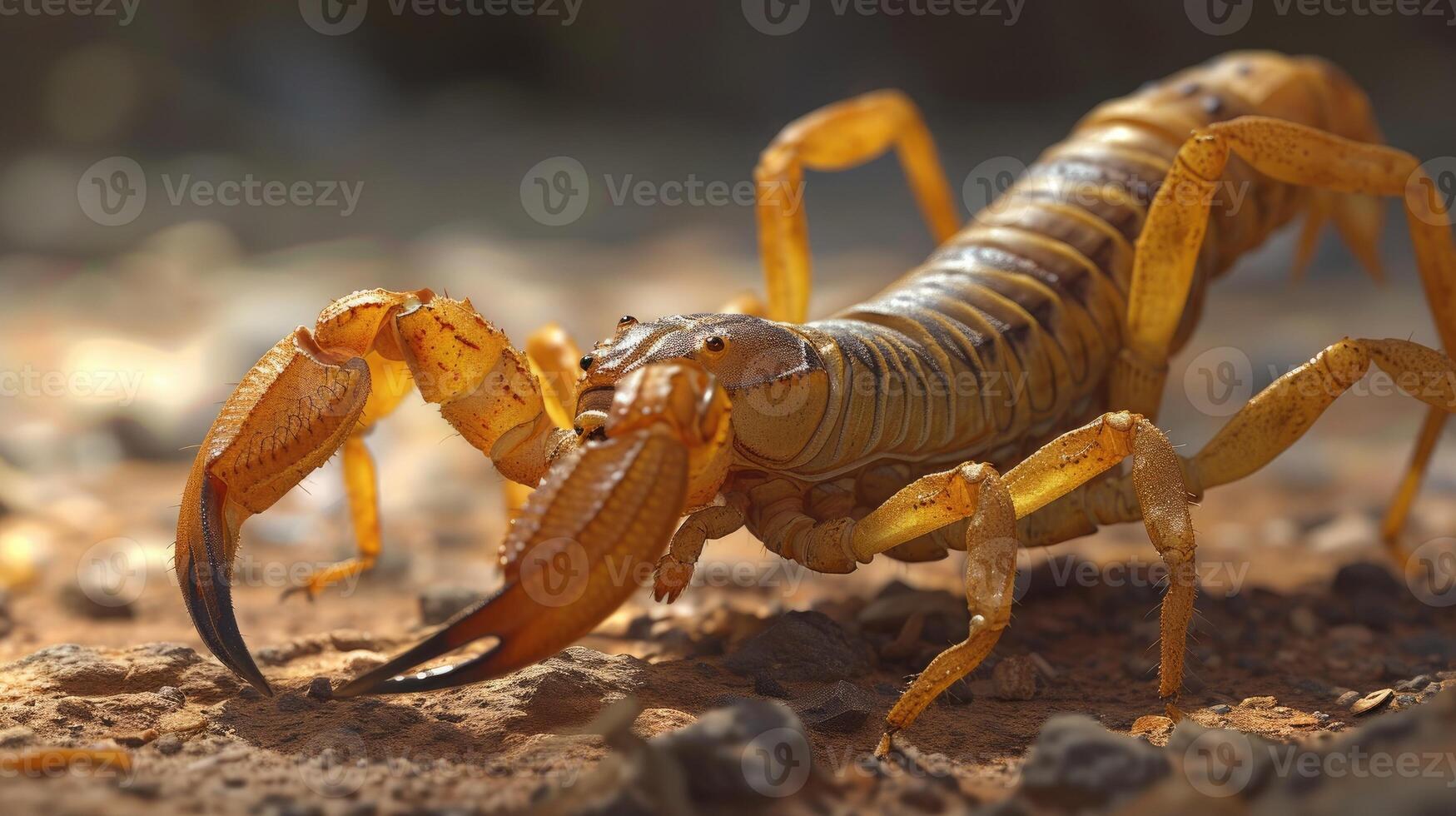 AI generated Scorpion moving across sand photo