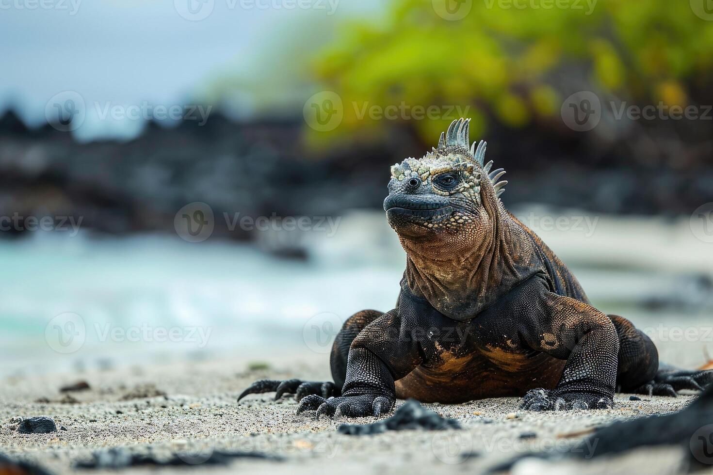 AI generated Marine iguana on Galapagos Islands beach. photo