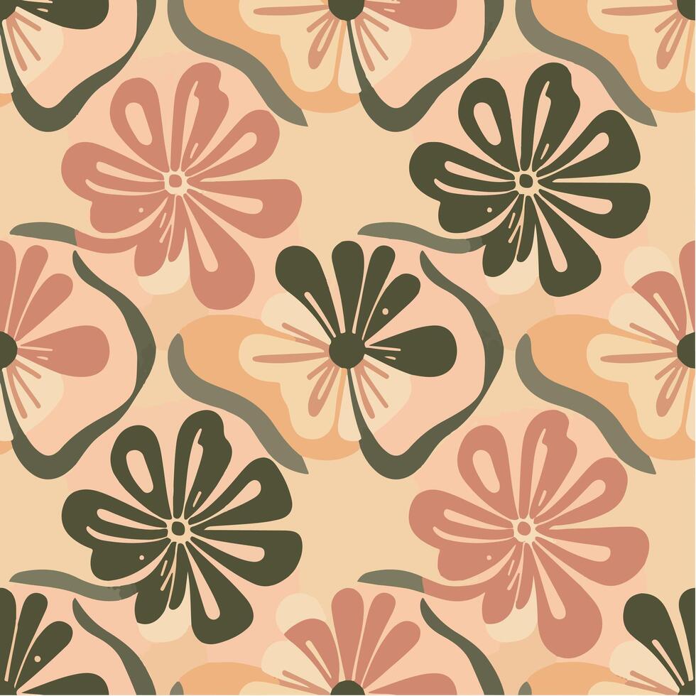 Hand drawn groovy flower pattern. Vintage style. Bright colorful colors. Retro floral vector design y2k.