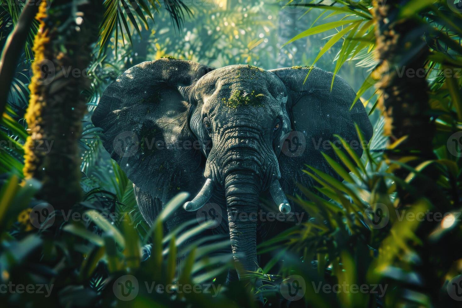 AI generated Elephant in the tropical rainforest. photo