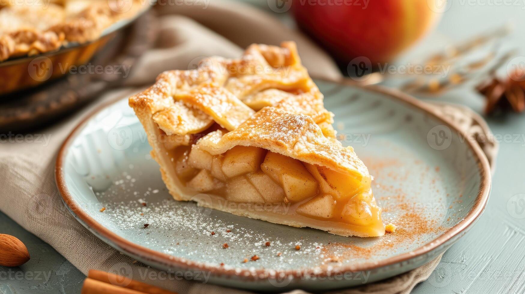 AI generated Plate with a slice of baked apple pie. photo