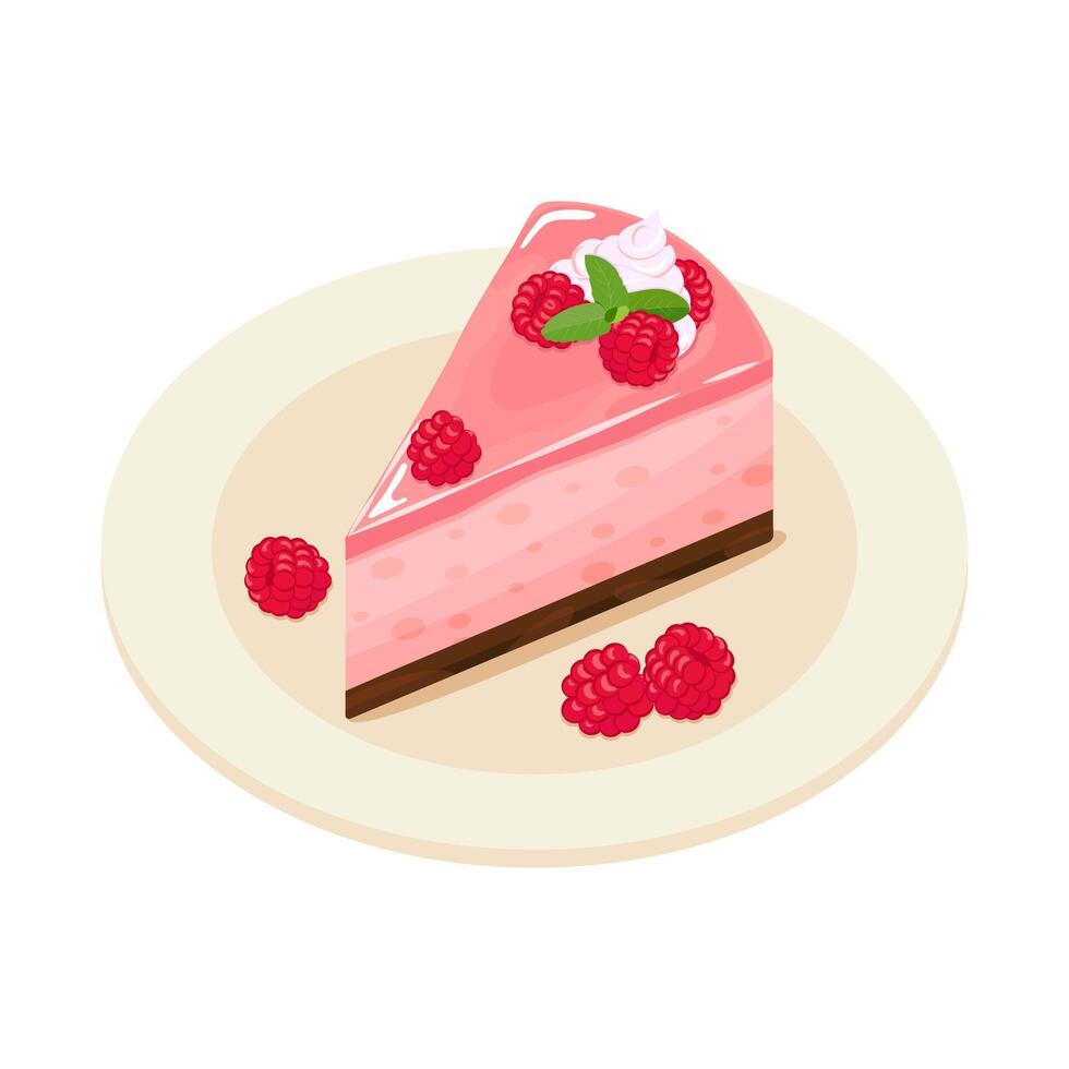 Tasty Raspberry Cheesecake Slice on Plate vector