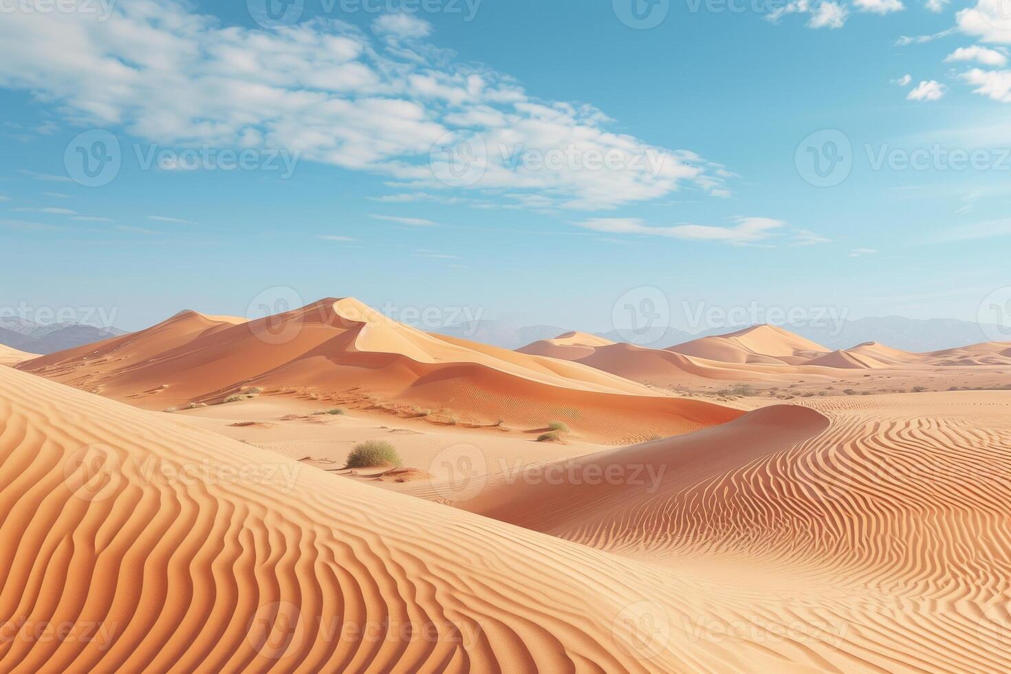 AI generated Desert landscape with sand being shaped into sharp dunes by the wind. photo