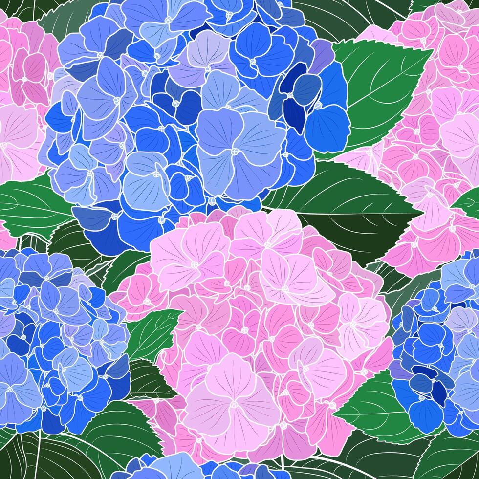 Blooming Hydrangea Flowers Seamless Pattern vector