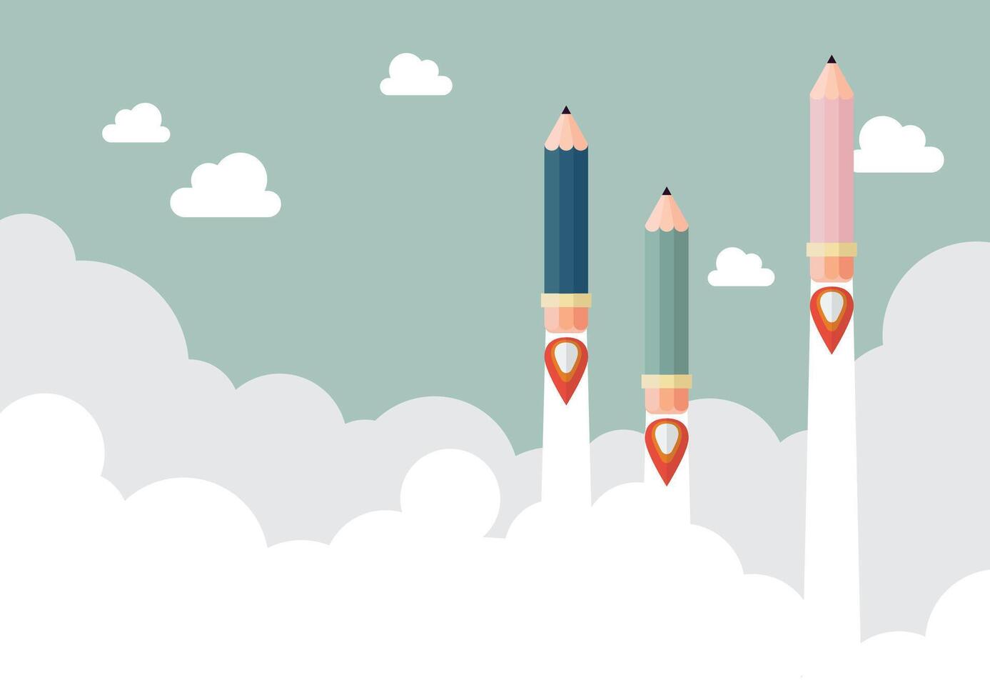 pencil rockets launching vector