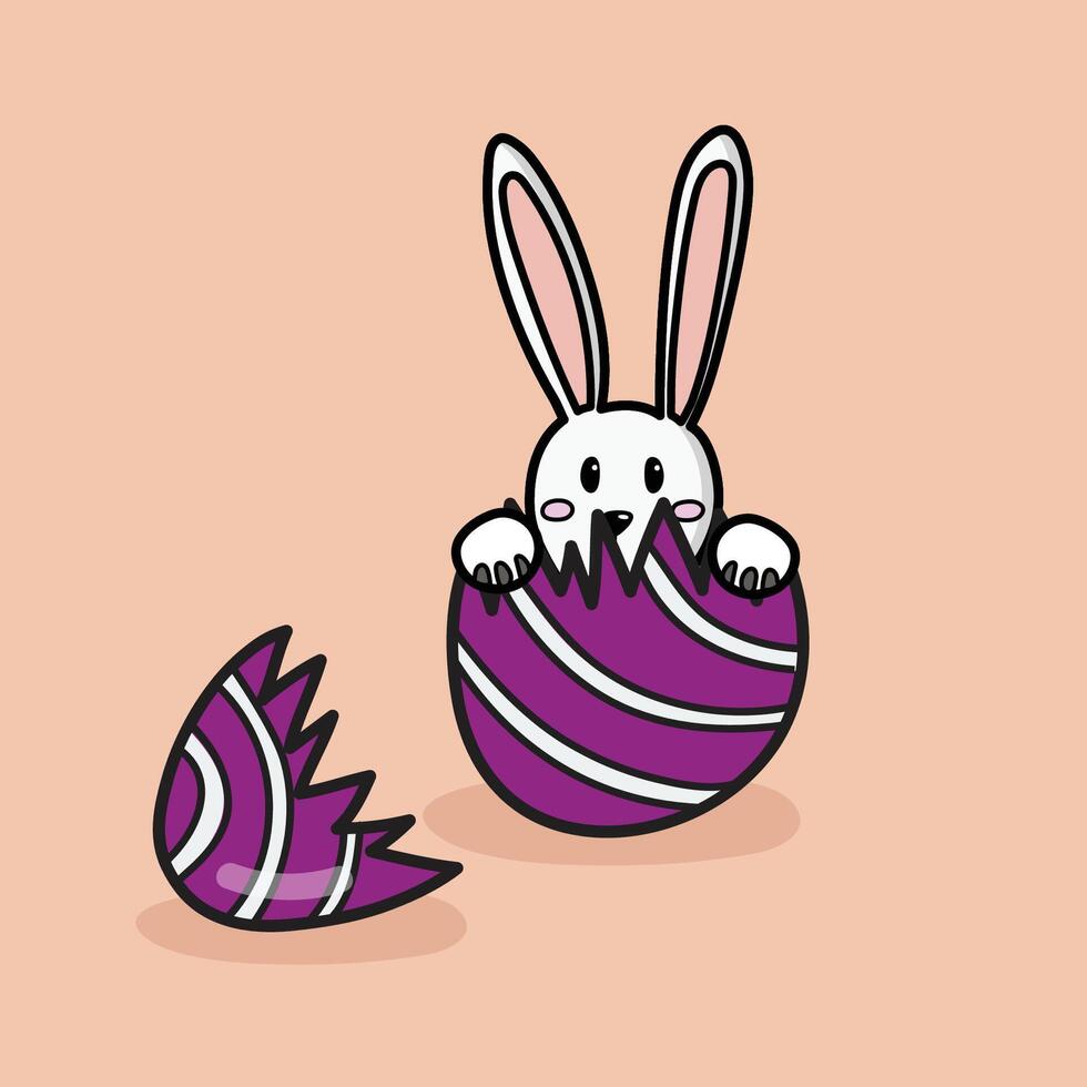 White rabbit in cracked eggs. doodle hand drawn vector