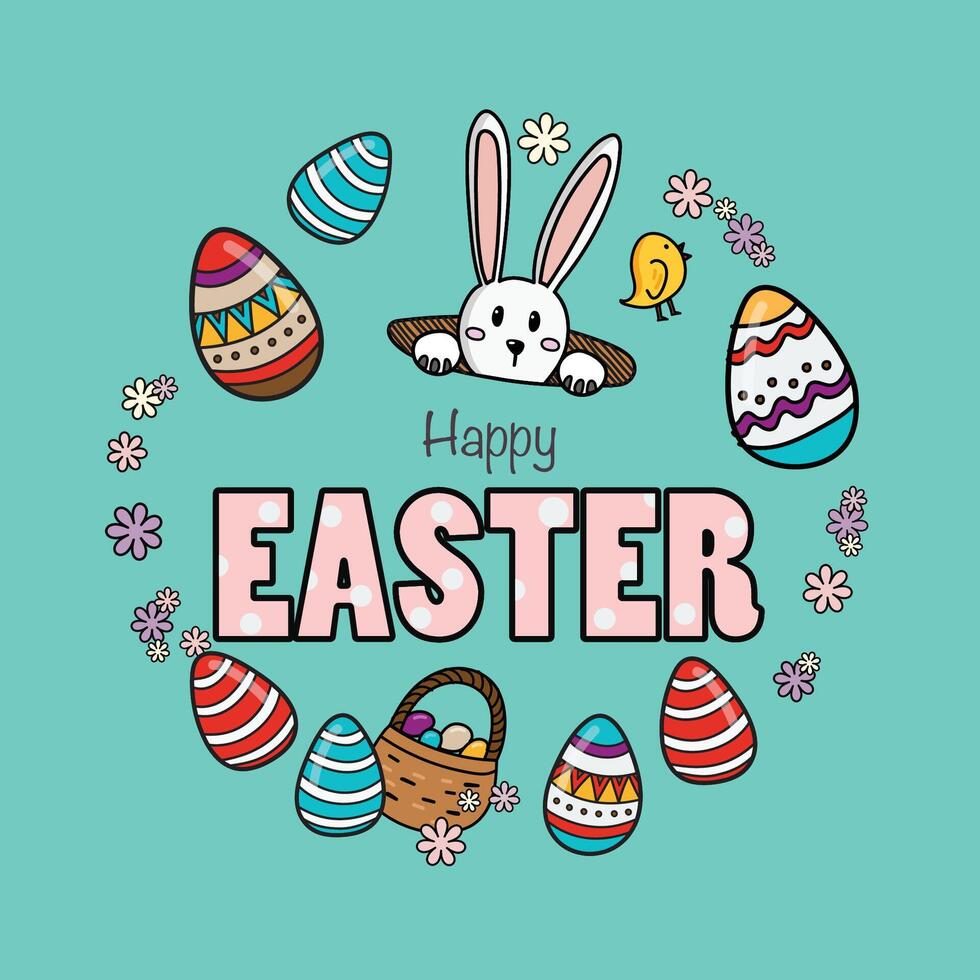 Happy Easter Poster with easter eggs vector