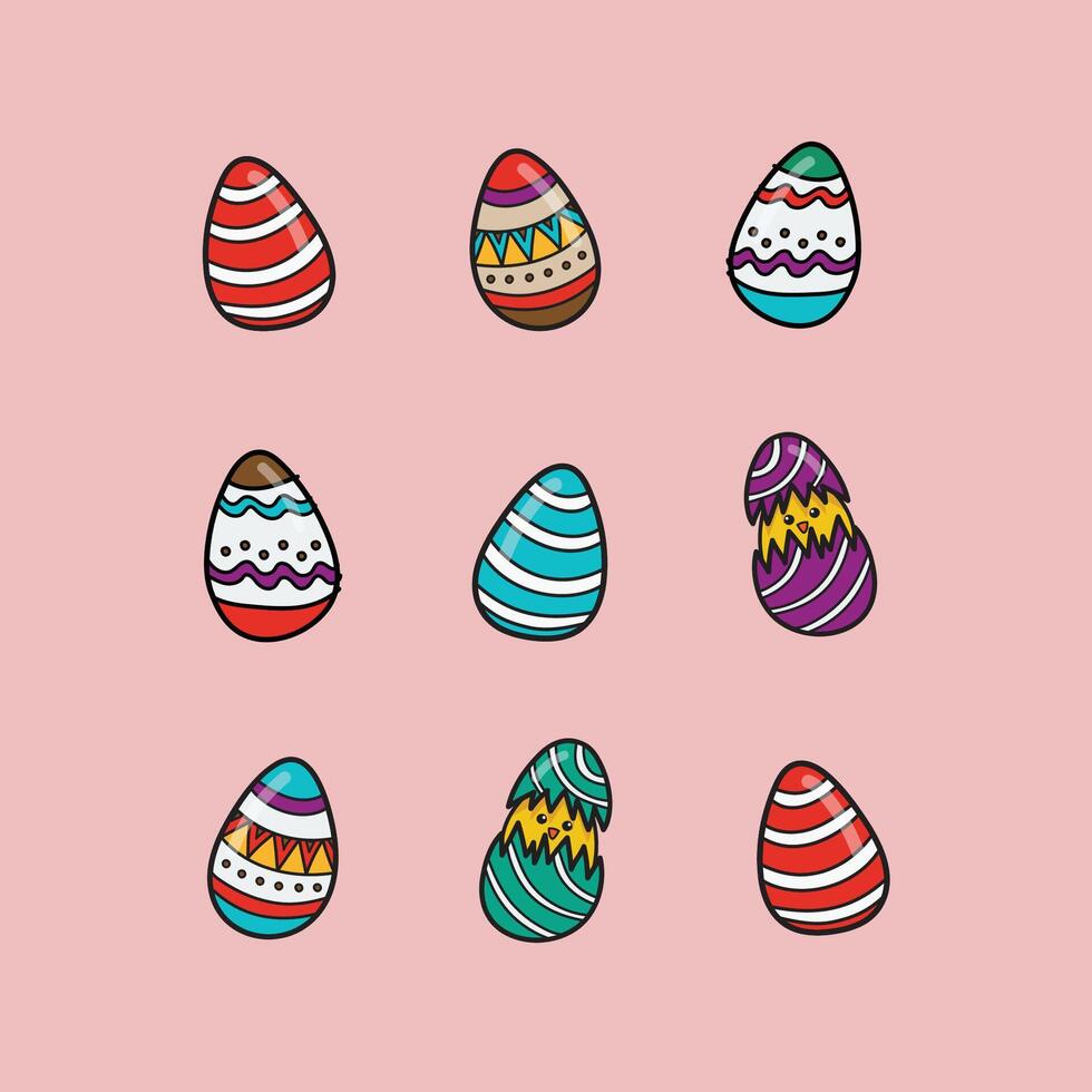 Colorful easter eggs doodle style. Hand drawn easter eggs collection vector