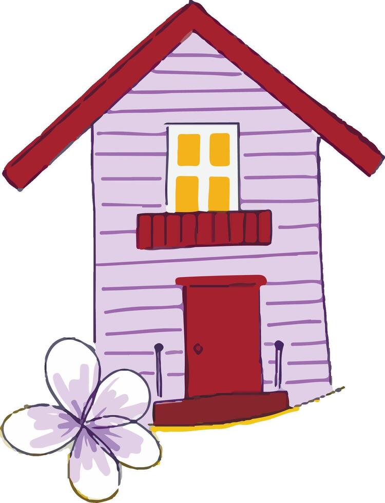 Cartoon cute cozy dreamlike house with flower isolated on white vector