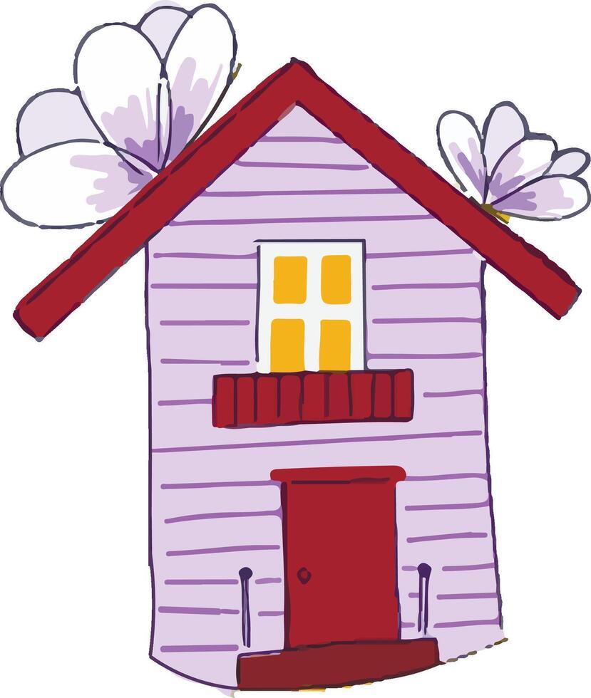 dibujos animados linda acogedor de ensueño casa con flores aislado en blanco vector