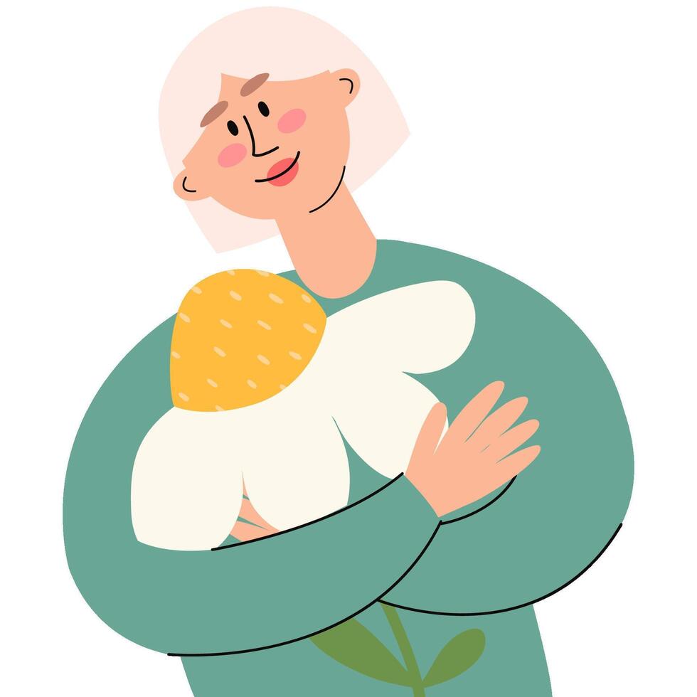 Woman hold a camomile. International Women's Day. March 8. Used for greeting card, and poster design. vector