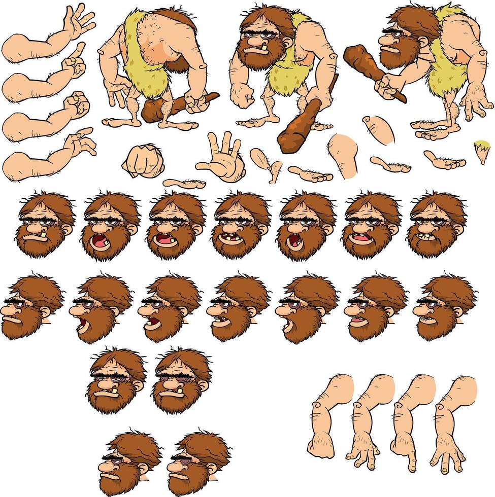 Vector caveman with multiple poses