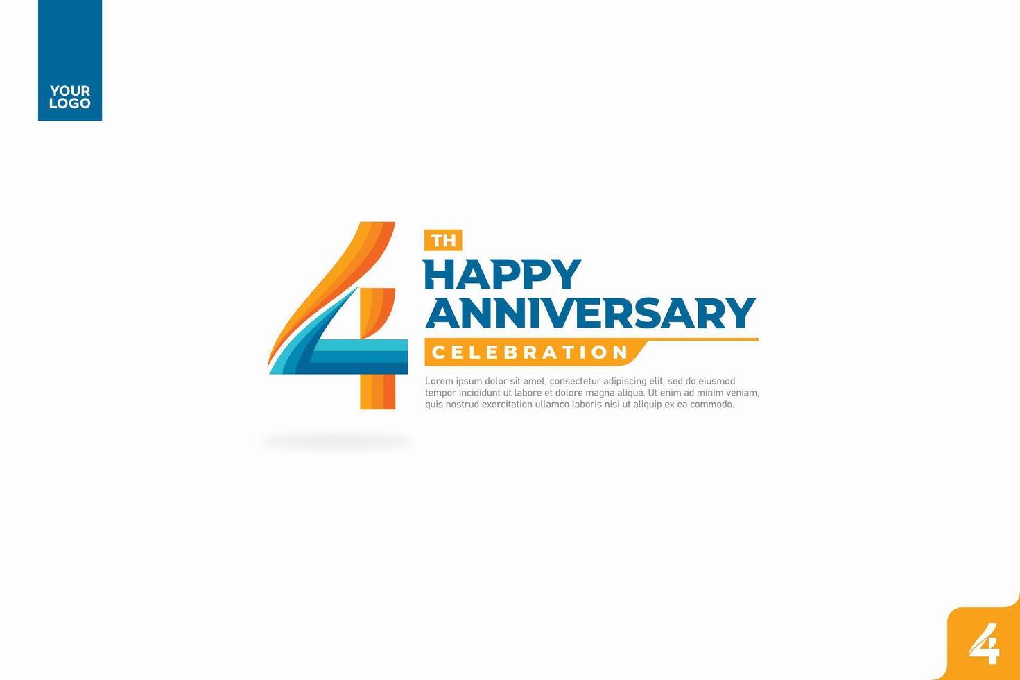 4to contento aniversario celebracion con naranja y turquesa gradaciones en blanco antecedentes vector