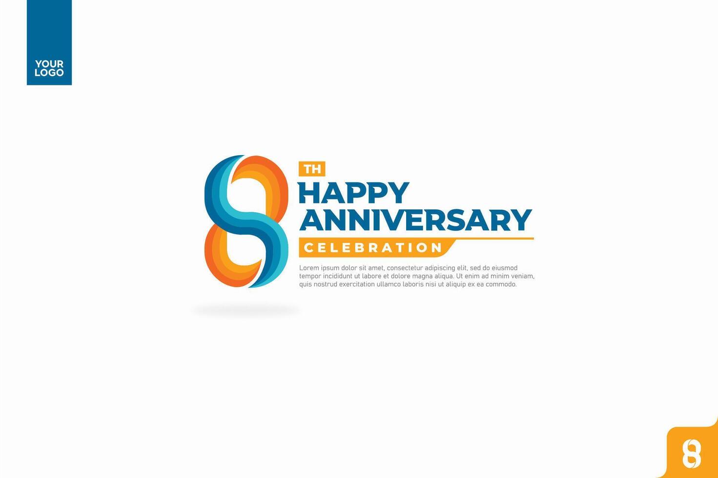 8vo contento aniversario celebracion con naranja y turquesa gradaciones en blanco antecedentes vector