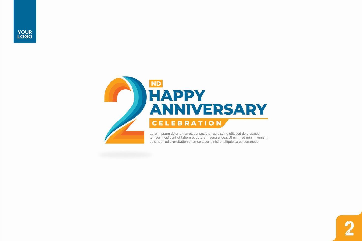 2nd happy anniversary celebration with orange and turquoise gradations on white background vector