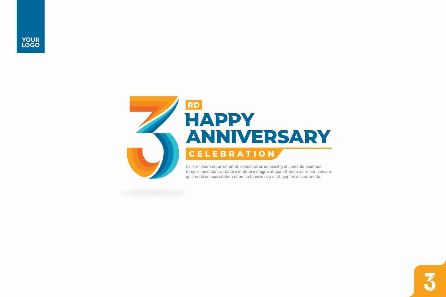 3rd happy anniversary celebration with orange and turquoise gradations on white background vector