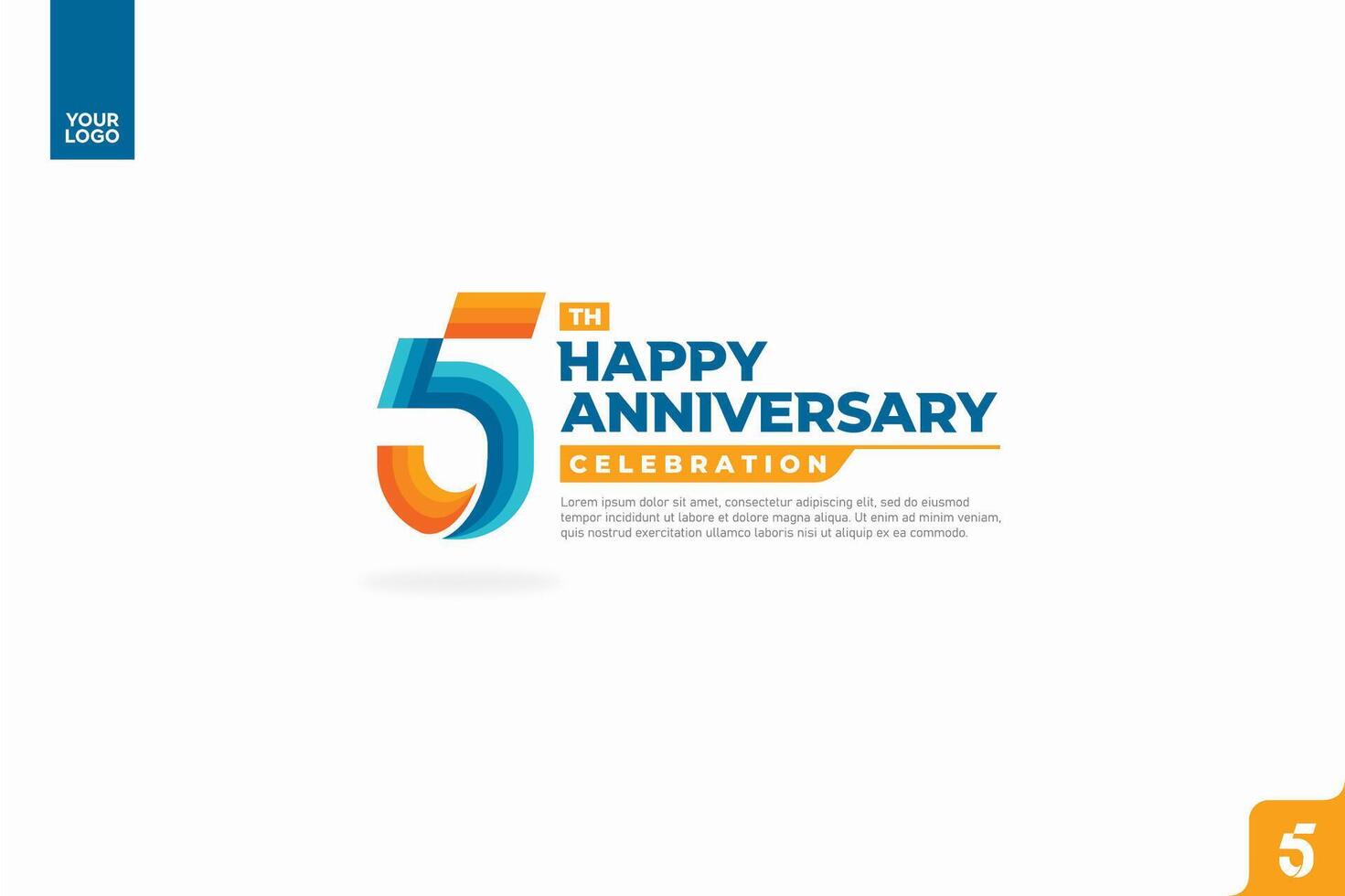 5th happy anniversary celebration with orange and turquoise gradations on white background vector