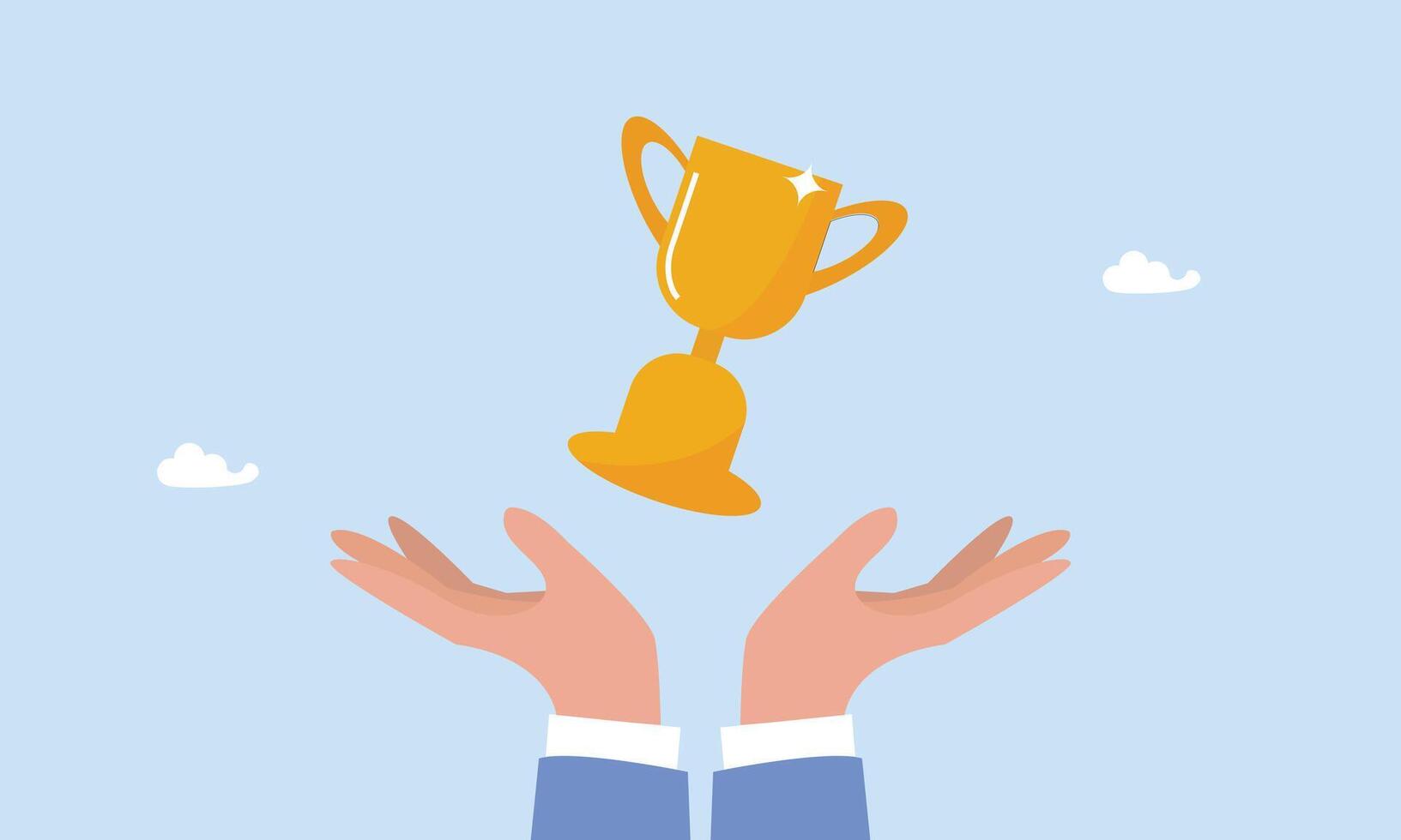 Victory or business achievement, triumph or award winning, accomplishment for leadership success, determination for career success concept, cheerful businessman winning trophy. vector