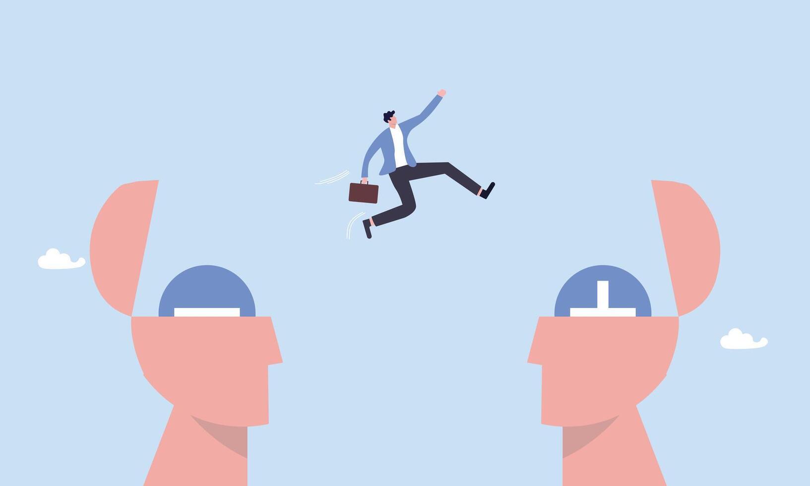 Businessman change their attitude from negative to positive. business concept vector