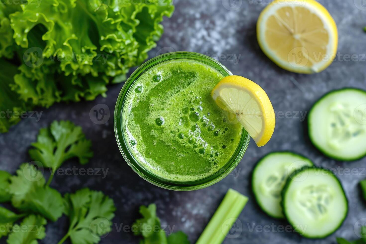 AI generated Green smoothie with celery, cucumber and lemon. photo