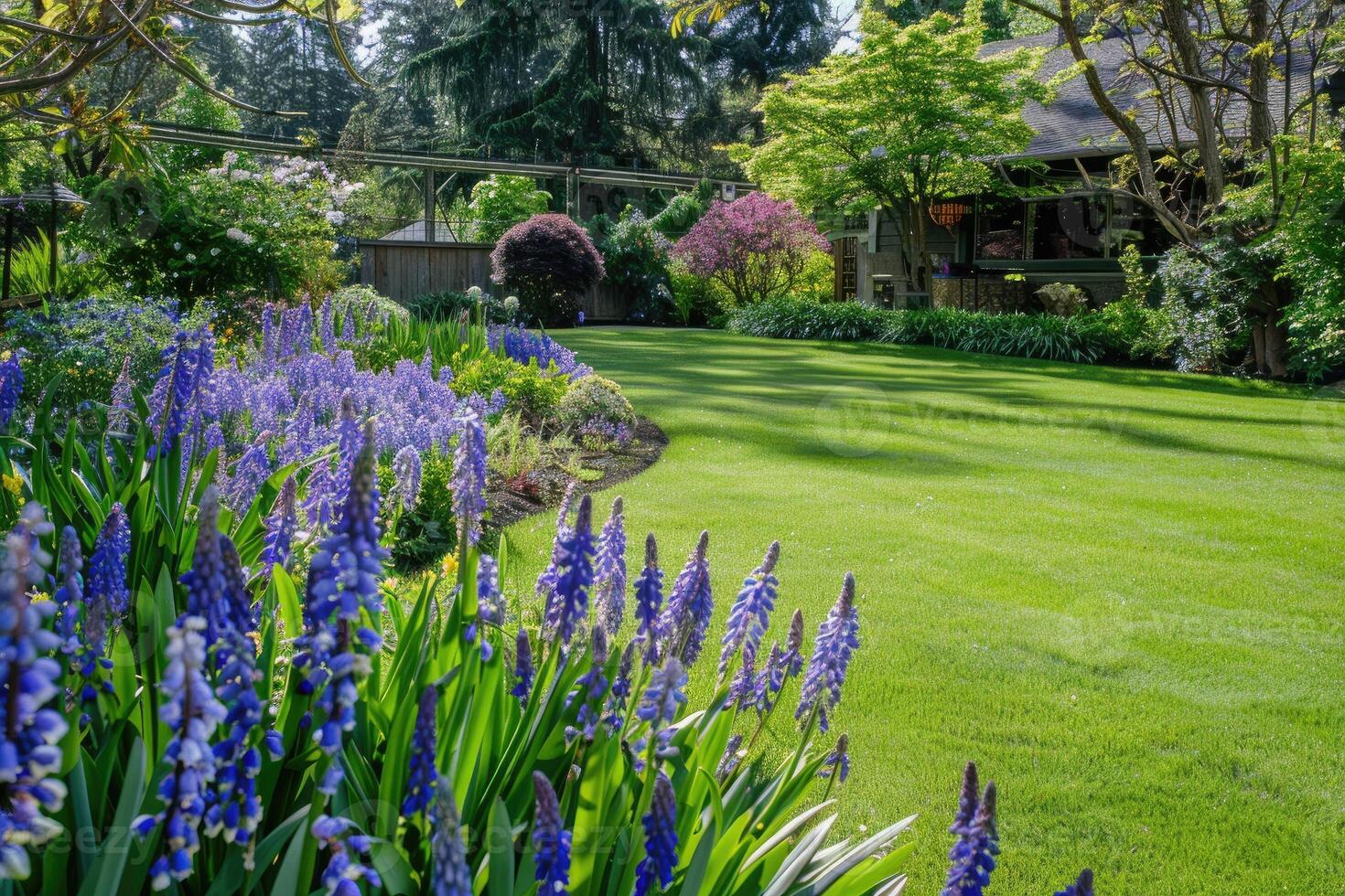 AI generated Close-up of purple flowering plants on garden photo
