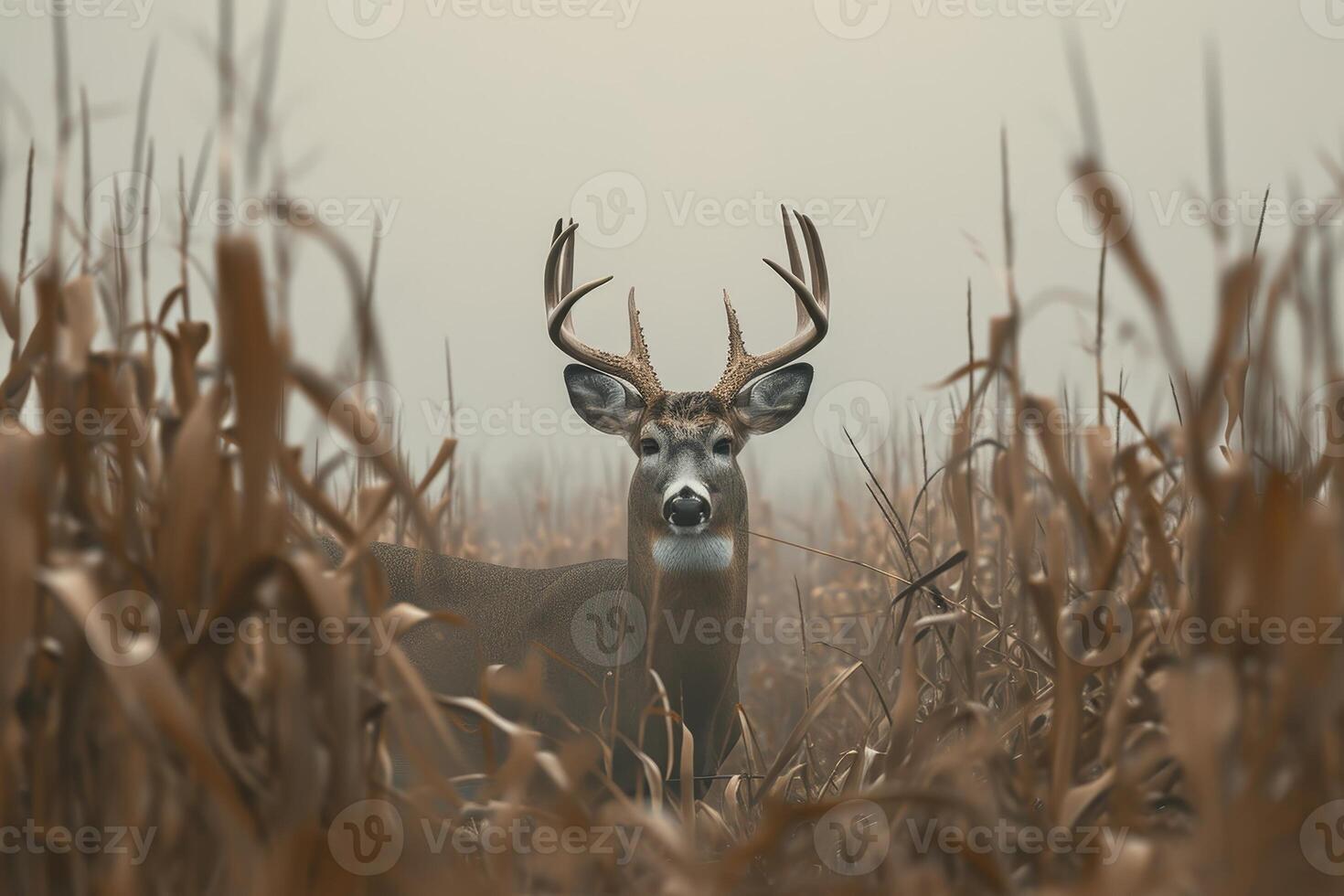 AI generated Portrait of deer standing amidst plants on field photo