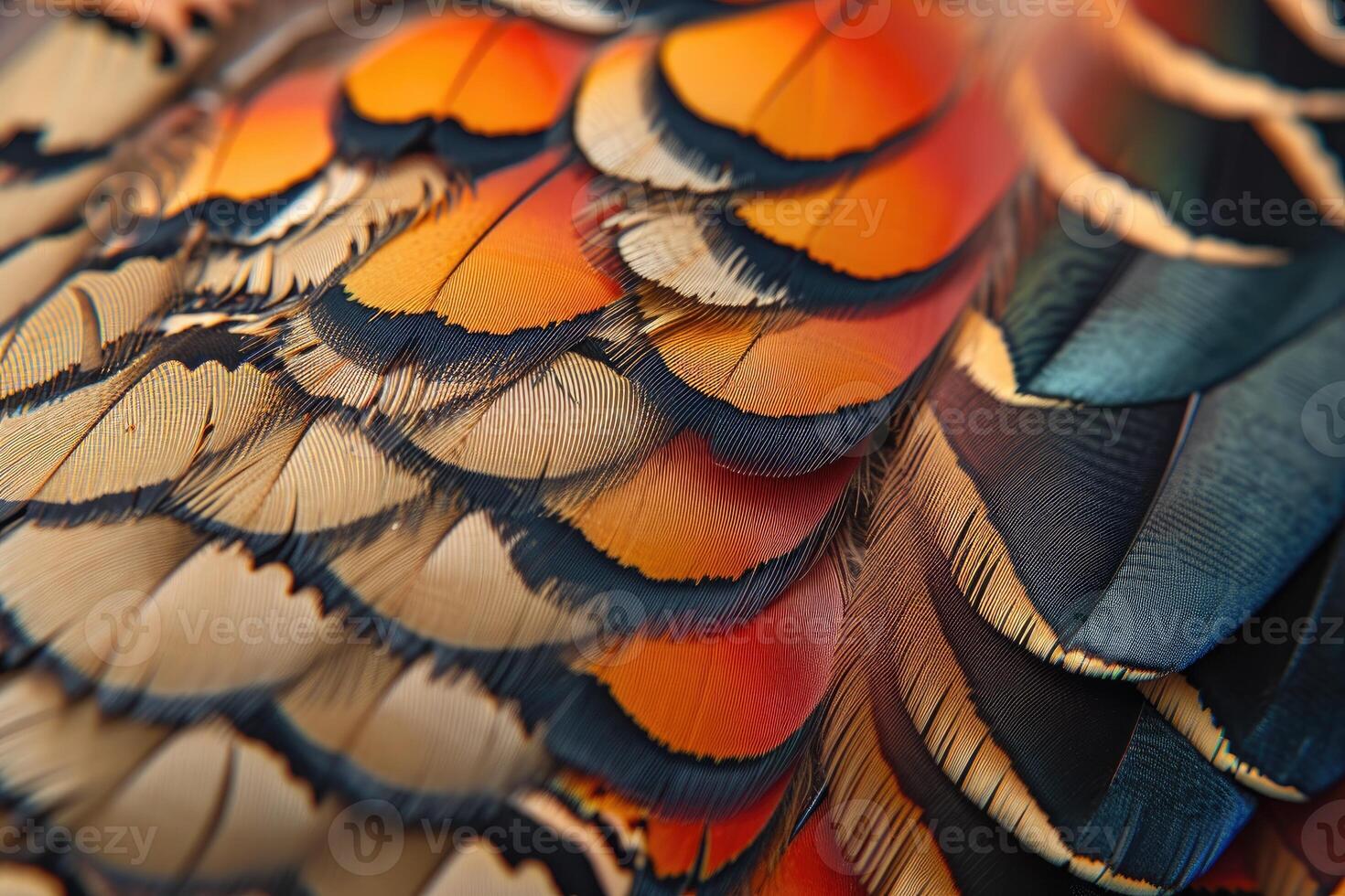 AI generated Closeup abstract background image of colorful ring-necked pheasant feathers. photo