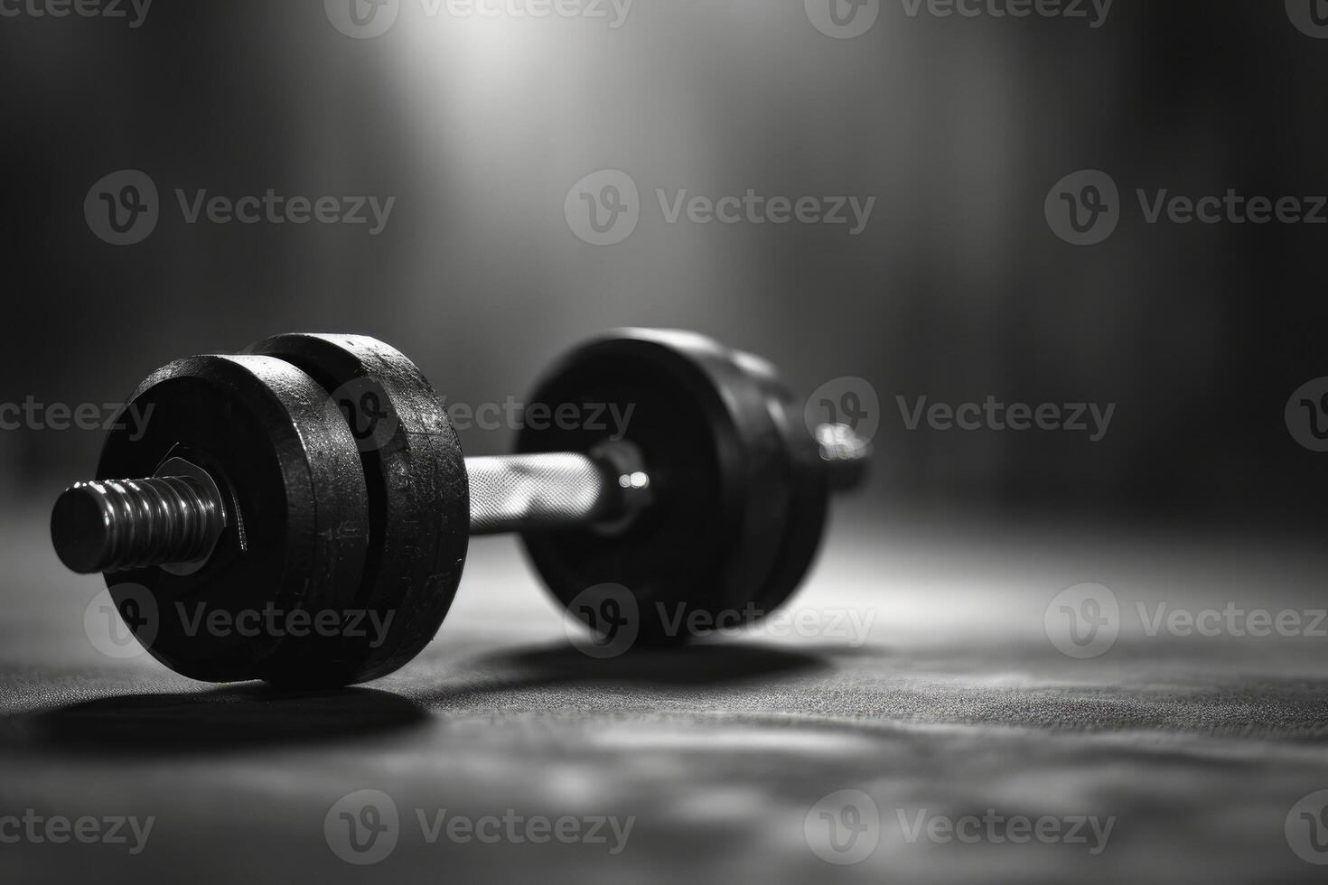 AI generated Metal dumbbells on the floor in concept fitness room. photo